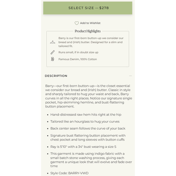 Frank & Eileen BARRY Famous Denim Tailored Button-Up Shirt in Raw Rinse L $278 - Picture 13 of 15